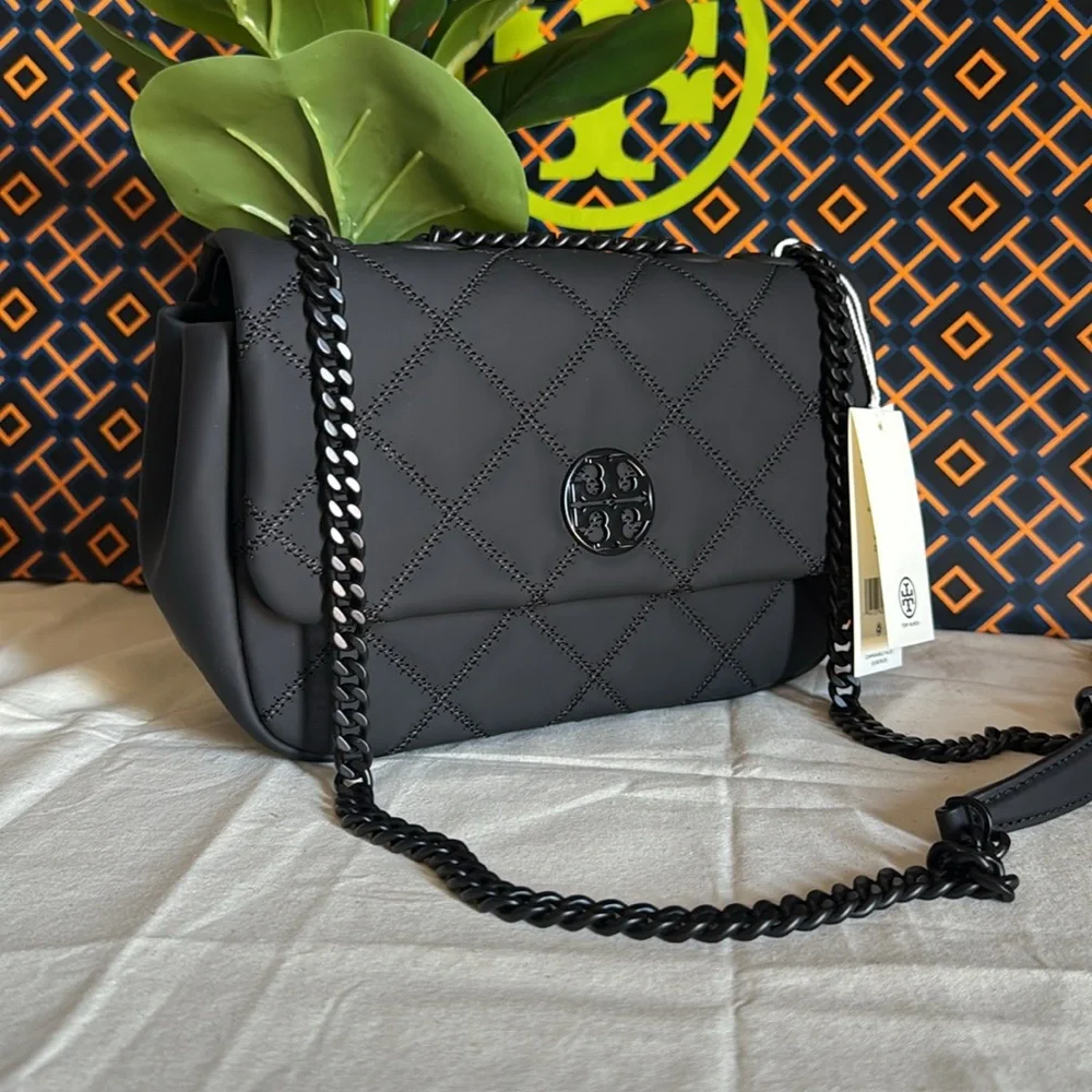 NWT , Tory Burch willa matte small shoulder Black Crossbody Bag
